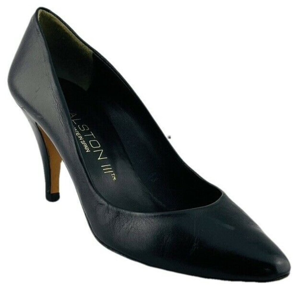 Halston III Black Leather Pointed Toe Pumps Womens Size 9AA